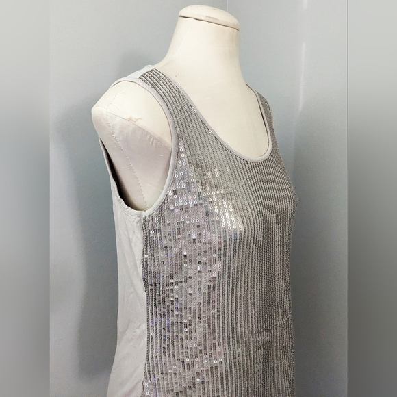 Chico's Travelers Coll Sandra Tank Vintage Taupe Silver Glitzy Size 1=8/10 - Picture 2 of 5